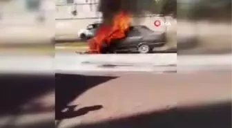 Yeni sahibine teslim etmek için yola çıktığı otomobil seyir halindeyken alev topuna döndü