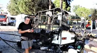 Alev alev yanan karavanda dinlenen kadın ölümden döndü