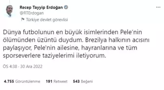 Cumhurbaşkanı Erdoğan'dan Brezilyalı futbolcu Pele için taziye mesajı
