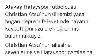 Kayserispor'dan Atsu için başsağlığı mesajı