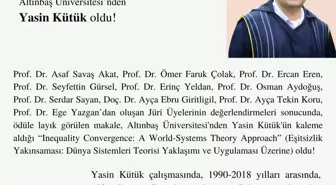 İktisat ve Toplum Dergisi Asaf Savaş Akat İktisat Ödülü, Bu Yıl Altınbaş Üniversitesi'nden Yasin Kütük'e Değer Görüldü