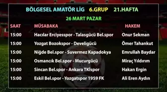 Bölgesel Amatör Lig'de 21.hafta maçlarının hakemleri açıklandı