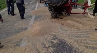 Römorktaki aşırı yük nedeniyle ikiye ayrılan traktörün sürücüsü yaralandı