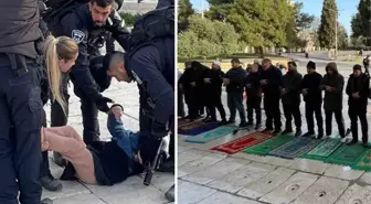 Gece yarısı Mescid-i Aksa'yı basan İsrail polisi yine rahat durmadı! Namaz kılan cemaati engellediler