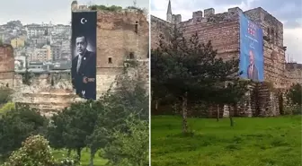 Seçimler öncesi tartışma konusu olmuştu! İstanbul'daki tarihi sura asılan iki dev pankart kaldırıldı