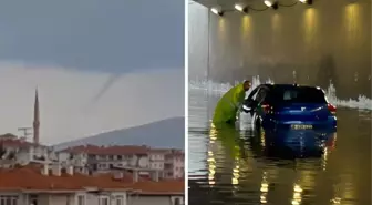 Ankara'da sağanak devam ediyor! Bir yanda hortum çıktı, bir yanda araçlar mahsur kaldı