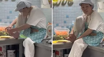 Mide bulandıran görüntü! Restoran çalışanı ayağını kesme tahtasına koyup tırnaklarını kesti