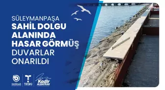 Tekirdağ Büyükşehir Belediyesi, sahil dolgu alanındaki hasar görmüş duvarları onardı