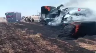Saman yüklü tır alev alev yandı