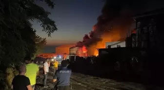 Sinop'ta bir inşaat firmasına ait depoda çıkan yangın söndürülmeye çalışılıyor