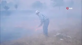 Edirne'de otluk alanda çekyatlar yangına neden oldu