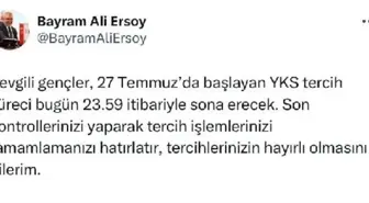 ÖSYM Başkanı Bayram Ali Ersoy, YKS tercih sürecinin bugün sona ereceğini açıkladı