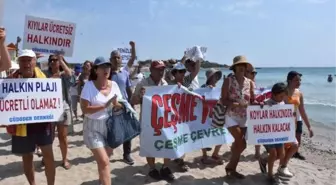 Çeşme'de Sahillerin Özel İşletmelere Devredilmesi Protesto Edildi