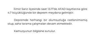 Kayseri Sarız'da 4.7 Büyüklüğünde Deprem Meydana Geldi