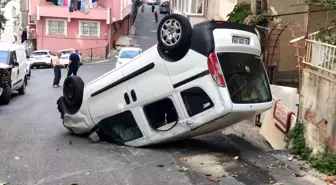 Kağıthane'de freni tutmayan araç takla attı