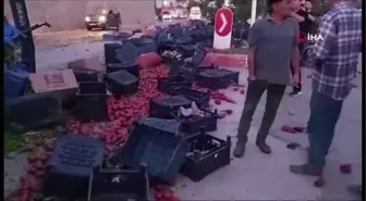 Kontrolden çıkan tır önce araçlara çarptı sonra devrildi: Kaza anı kamerada