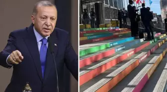 Birleşmiş Milletler Genel Kurulu'nun girişinde LGBT'yi temsil eden renklerin olması Erdoğan'ı kızdırdı