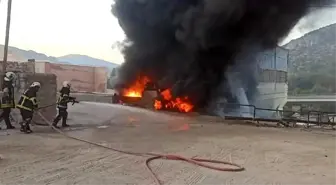 Amasya Belediyesi'ne ait asfalt şantiyesinde yangın çıktı