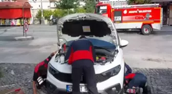 Amasya'da Otomobilin Motor Kısmına Sıkışan Yavru Kediler Kurtarıldı