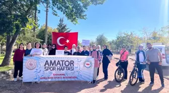 Karaman'da Nefise Sultan Kız Yurdu öğrencileri Amatör Spor Haftası etkinliklerinde pedal çevirdi