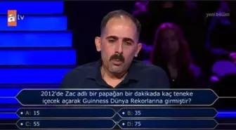 2012'de Zac adlı bir papağan bir dakikada kaç teneke içecek açarak Guinness Dünya Rakorlar kitabına girmiştir? Kim Milyoner Olmak İster 22 Ekim Sorus