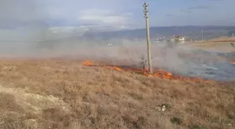 Dodurga'da anız yangınını itfaiye ekipleri söndürdü