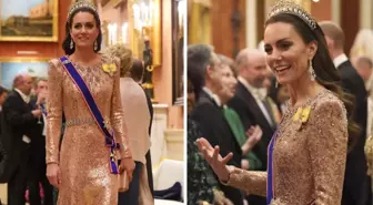 Kate Middleton altın elbisesi ve pırlantalarıyla göz kamaştırdı