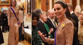 Kate Middleton altın elbisesi ve tacıyla göz kamaştırdı