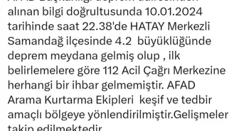 Samandağ'da meydana gelen deprem sonrası 112 Acil Çağrı Merkezi'ne ihbar gelmedi