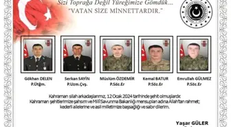 Milli Savunma Bakanı Güler'den şehit askerler için taziye mesajı