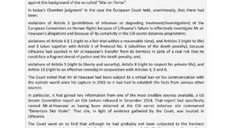 AİHM, CIA'nin Litvanya'da işkence yaptığını ve insan hakları yasalarını ihlal ettiğini belirtti
