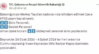 Çalışma ve Sosyal Güvenlik Bakanlığı 62 Sözleşmeli Personel Alımı Yapacak