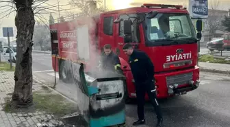 Lüleburgaz'da çöp konteynerinde yangın çıktı