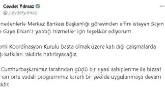 Cevdet Yılmaz, Hafize Gaye Erkan'a teşekkür etti