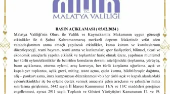 Malatya Valiliği, 6 Şubat Depremleri Anma Etkinliklerini Yasakladı