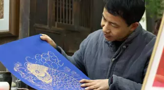 Çin'in Anhui eyaletinde Tongshouji ahşap baskı Yeni Yıl Tablosu sanatı