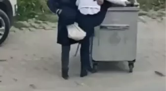 Alkollü kadın ağlayarak çöp konteynerine girmeye çalıştı
