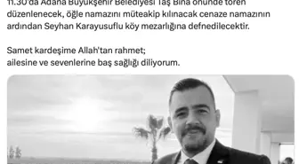 Adana Büyükşehir Belediyesi Özel Kalem Müdür Vekili Samet Güdük'ün Cenaze Töreni Düzenlenecek