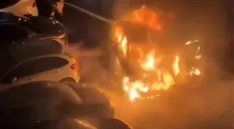 Tuzla'da Otoparkta Araç Yanarak Kullanılamaz Hale Geldi