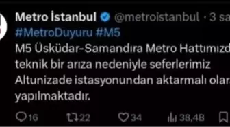 İstanbul'da Üsküdar-Samandıra metro hattında arıza nedeniyle seferler durdu