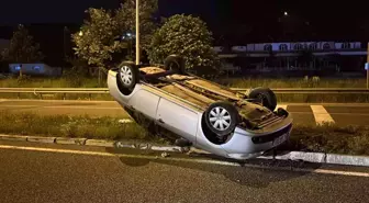 Bolu'da Kontrolden Çıkan Otomobil Ters Döndü