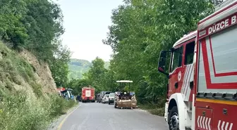 Düzce'de şarampole devrilen traktörün sürücüsü yaralandı