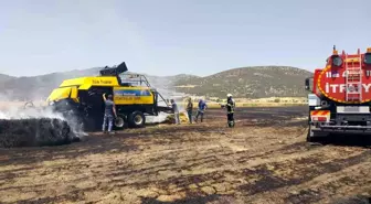 Bucak'ta Tarlada Çıkan Yangında 9 Dekarlık Alan ve Balya Makinesi Kül Oldu