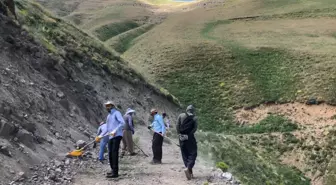 Hakkari'de Yayla Yolunda Kaya Parçaları Engeli