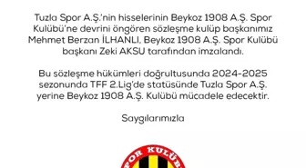 Tuzlaspor, TFF 2. Lig yarışma haklarını Beykoz 1908 SK'ya devretti