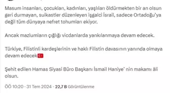 İçişleri Bakanı Ali Yerlikaya, İsmail Haniye'nin öldürülmesini lanetledi