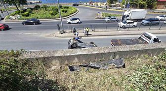 Gölcük'te otomobil 6 metre yükseklikten uçtu, yolcu yaralandı