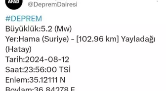 Suriye'nin Hama şehrinde 5.2 büyüklüğünde deprem meydana geldi