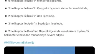 MSB, İzmir, Aydın ve Bolu'daki orman yangınlarına 15 helikopterle destek veriyor