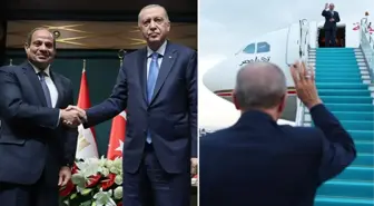 Cumhurbaşkanı Erdoğan, Sisi'yi 'Rabia' işaretiyle uğurladı